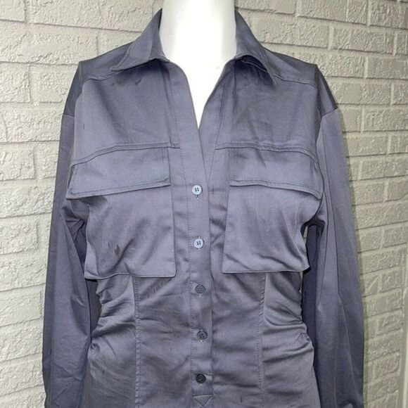 Zara Women Long Sleeve Ruched Button Front Utility Dress Size M - Picture 2 of 9